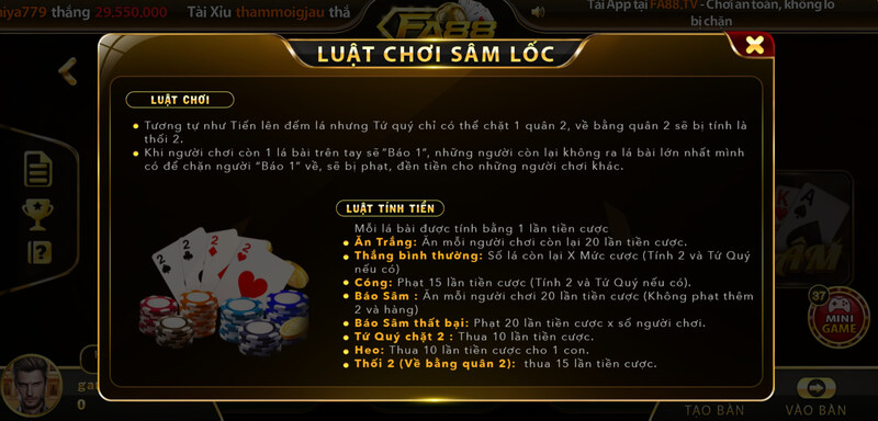 Luật chơi game bài Sâm FA88 bạn cần biết
